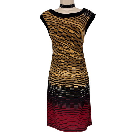 Size 14 NEW R&M RICHARDS GEOMETRIC‎ PRINT RUCHED SHEATH Day/Evening Occasion NWT - Picture 1 of 5